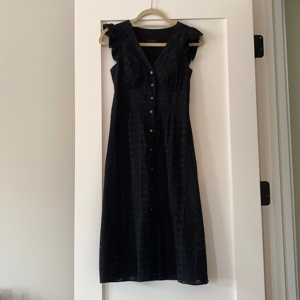 Great condition - lightly worn! J Crew Black Eyelet Midi Dress